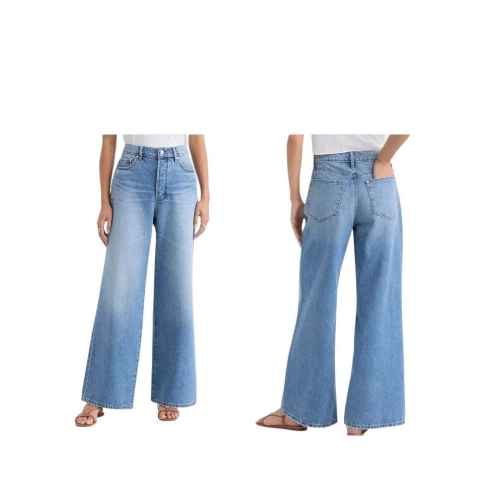 NWT Rivete By LOFT Relaxed Wide Leg Jean Light To Medium Ombre Blue 26